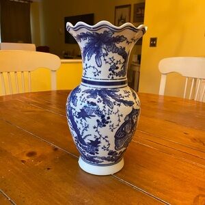 Beautiful blue and white vintage vase in perfect condition. 12 inches tall